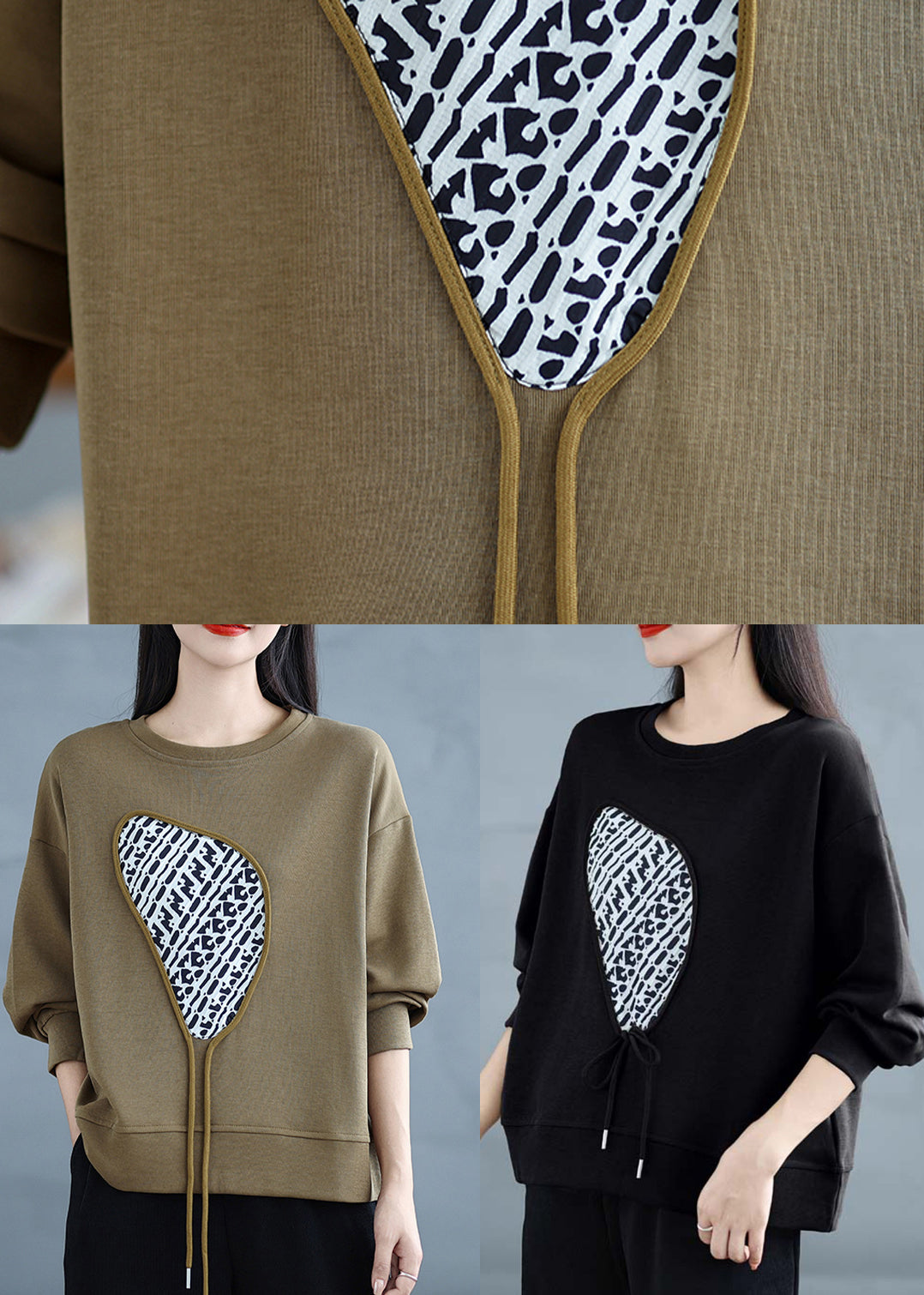 Black Tasseled Cotton Sweatshirts Top Spring