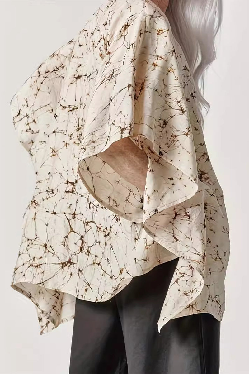 Geometric Print Patchwork V Neck Tops