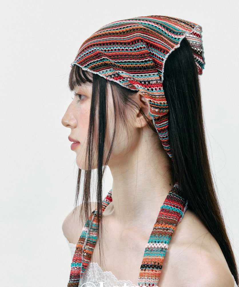 Thin Colored Striped Knitted Hollow Out Head Boonie Hat
