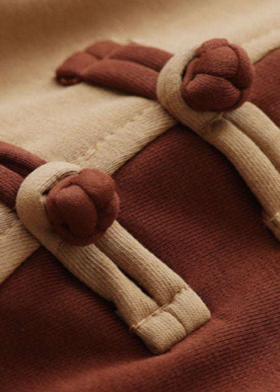 Khaki O-neck Patchwork Cotton Sweatshirts Spring
