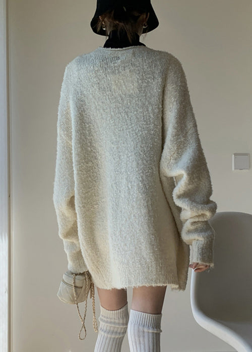 White Cozy Knit Winter Two Pieces Set V Neck