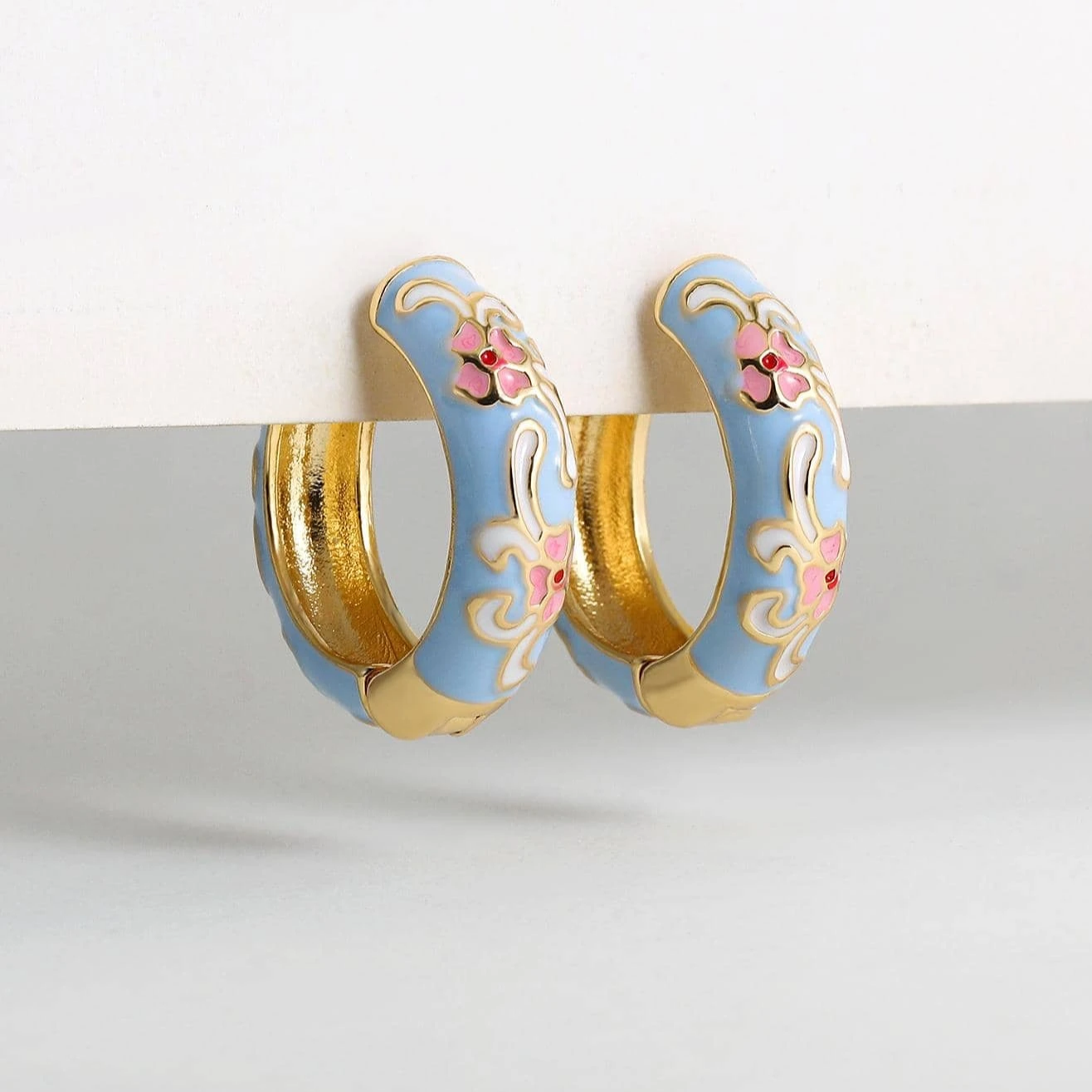 Blue Enamel Hoop Earrings
