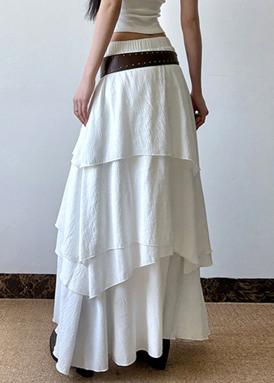 White Layered Elastic Waist Cotton Skirts Summer