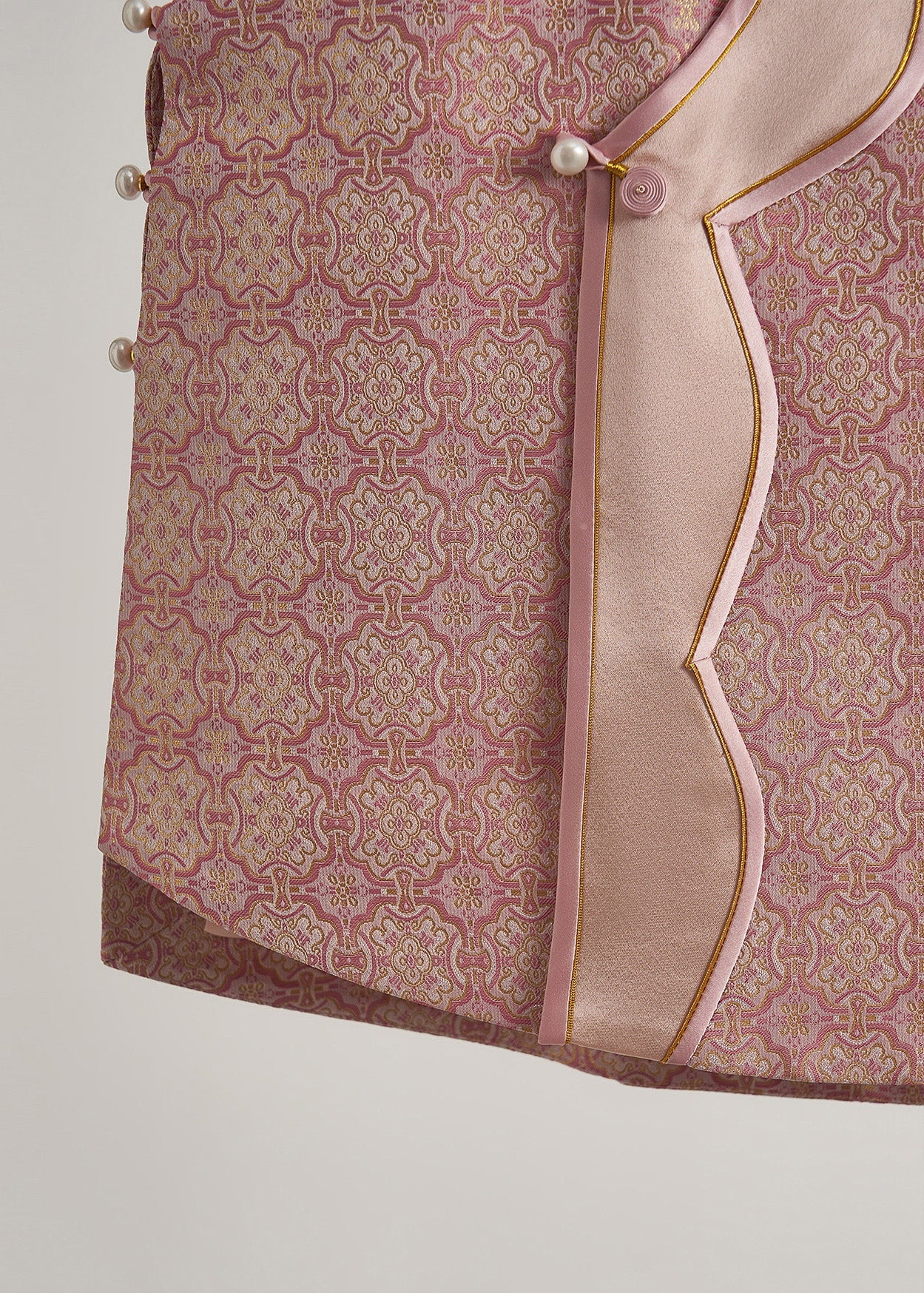 Pink Jacquard Patchwork Silk Oriental Vests Fall