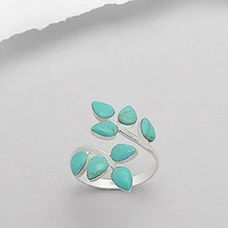 Adjustable Ring With Turquoise Leaves