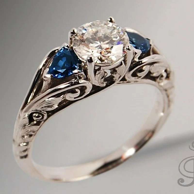 Blue White Crystal Ring