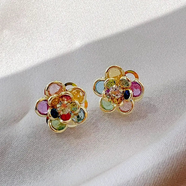 1+1 Offer: Colorful Crystal Flower Earrings + Multicolor Zirconia Ring