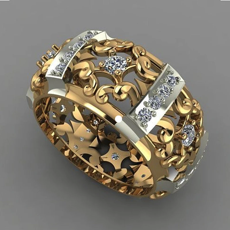 Anillo Dorado con Circonitas en Oro y Plata Vintage
