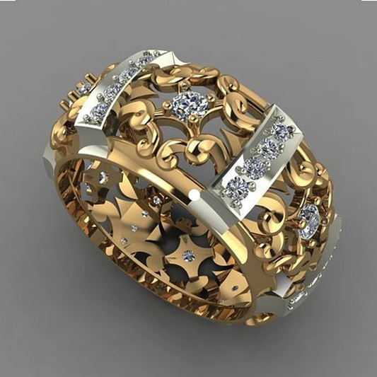Anillo Dorado con Circonitas en Oro y Plata Vintage