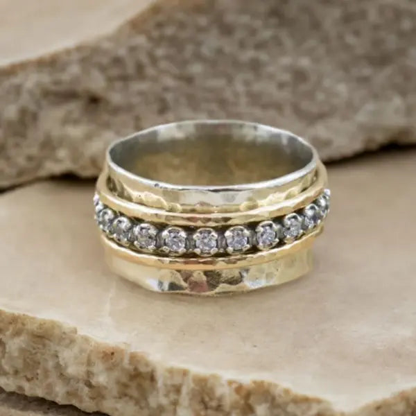 Spinner Zirconia Gold & Silver Ring