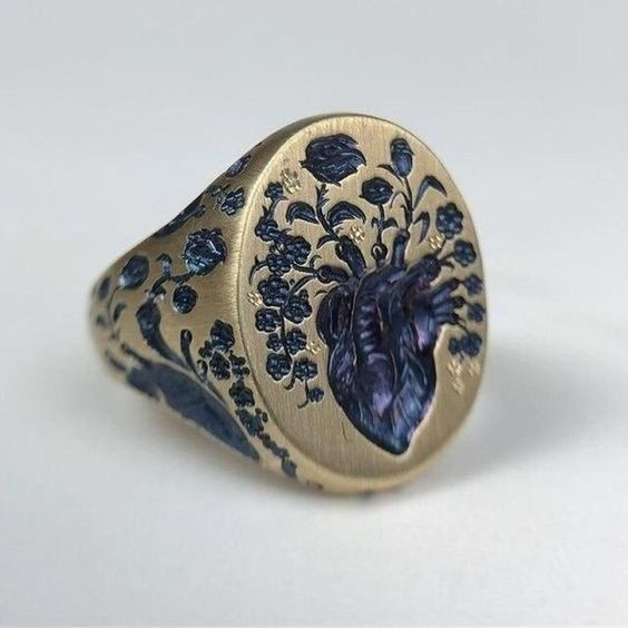 Anillo de oro Vintage Blue Flower