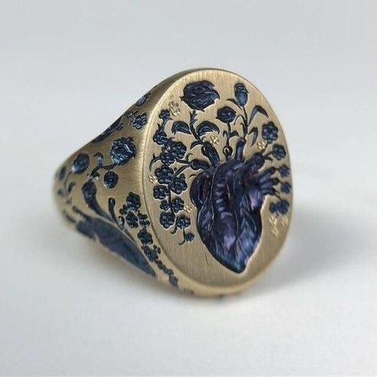 Anillo de oro Vintage Blue Flower
