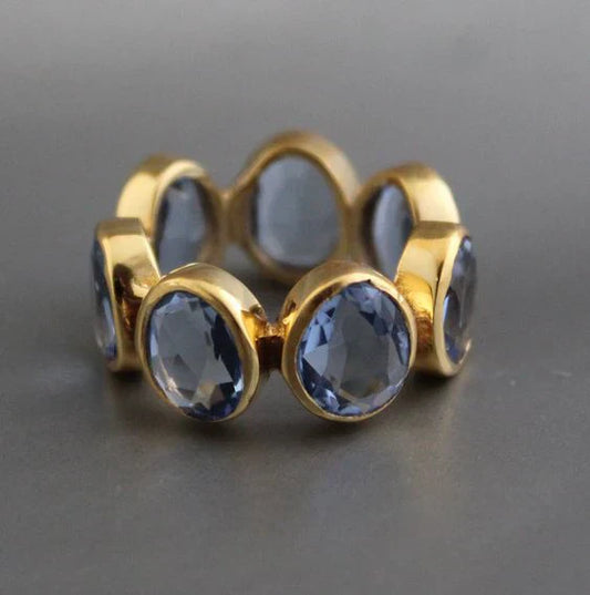 Anillo Cristales Azules en Oro Vintage