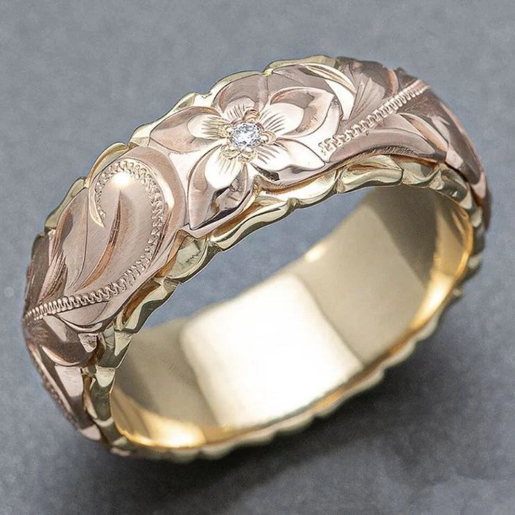 Anillo Rosado Floral en Oro Vintage