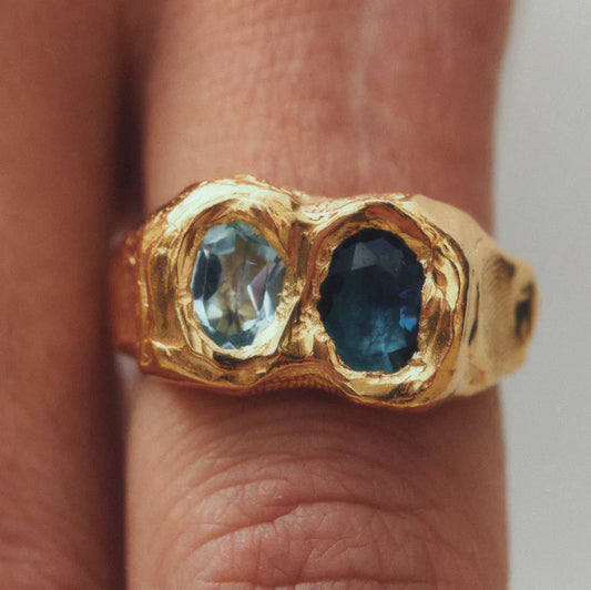 Anillo Forjado Azul Dorado Vintage