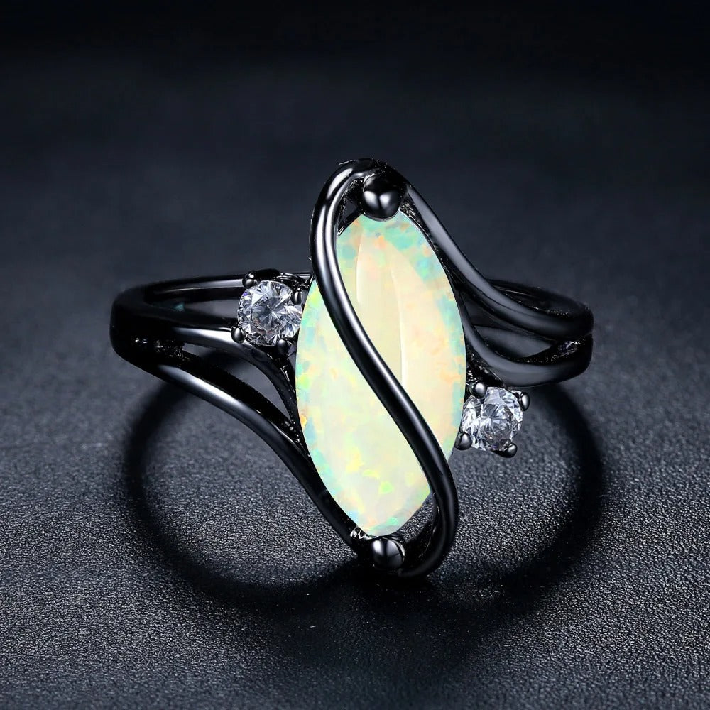 Classic Black Silver Opal Ring