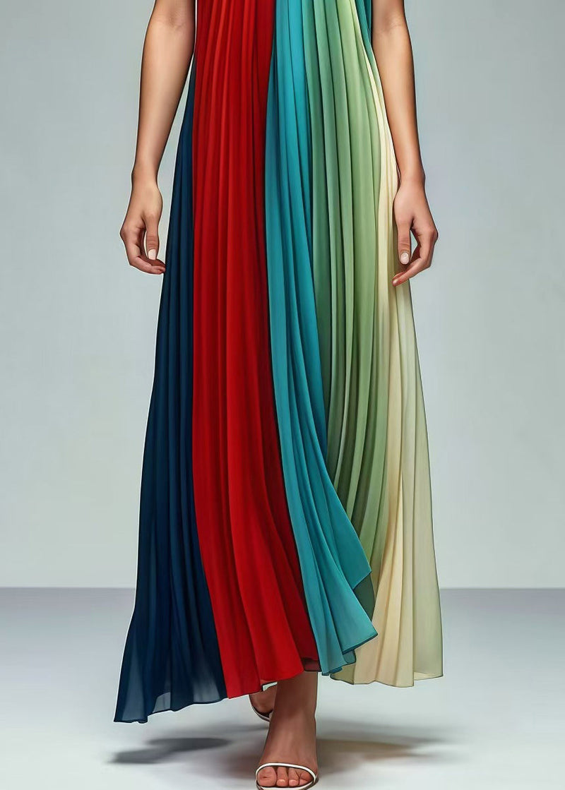 Colorblock Patchwork Wrinkled Chiffon Strapless Dresses Summer