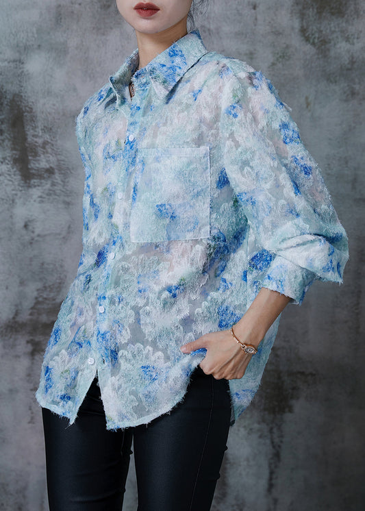 Blue Tie Dye Upf 50+ Shirt Tops Tasseled Summer