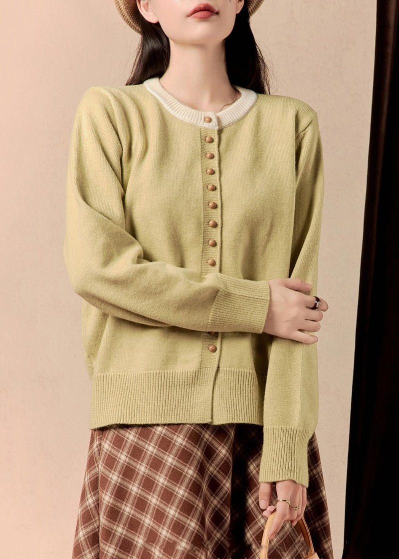 Yellow O Neck Button Knit Coats Winter