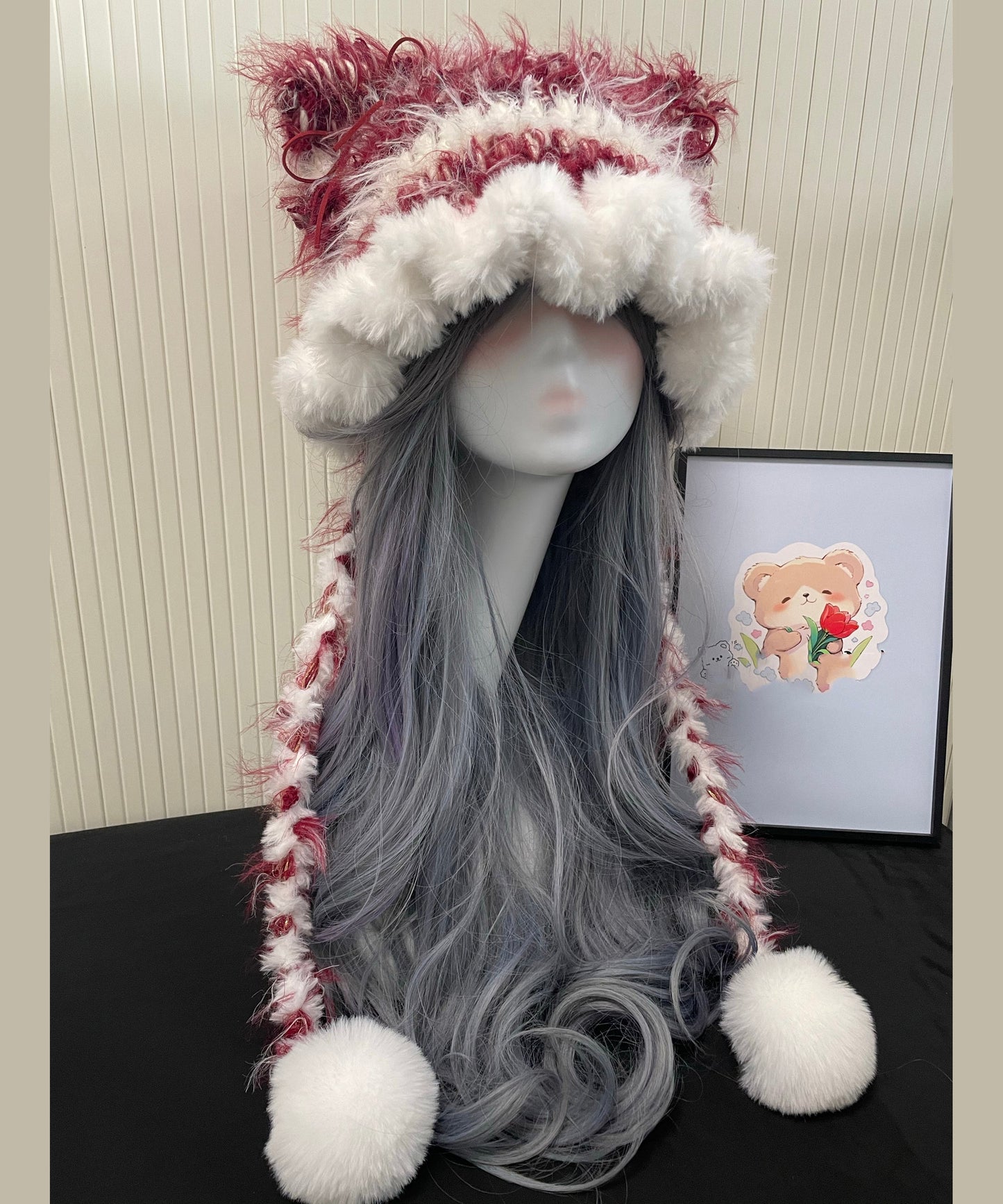 Red and White Knitted Warm Fleece Boonie Hat