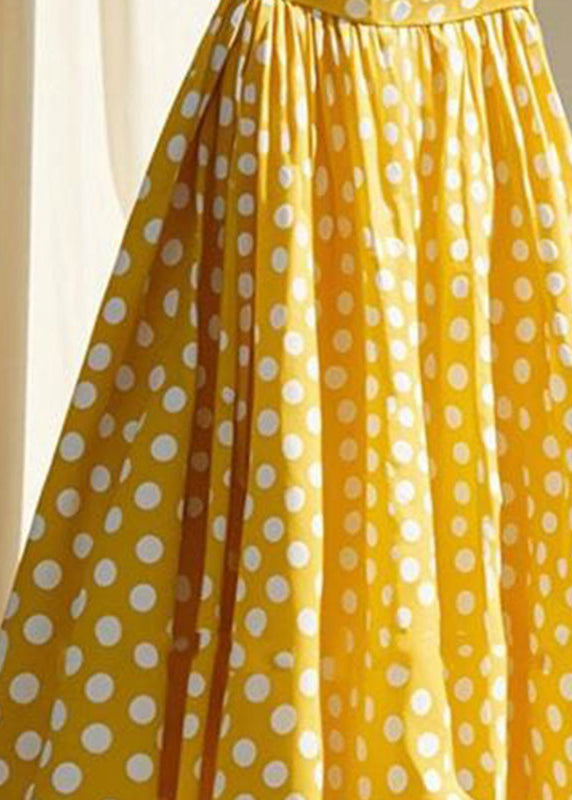 Yellow Wrinkled Dot Chiffon Maxi Skirts