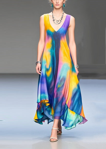 Tie Dye Exra Large Hem Chiffon Maxi Dress Summer