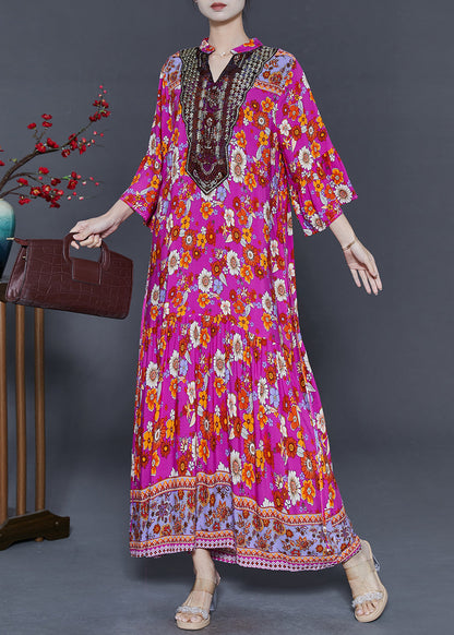 Diy Rose V Neck Print Cotton Vacation Dresses Summer