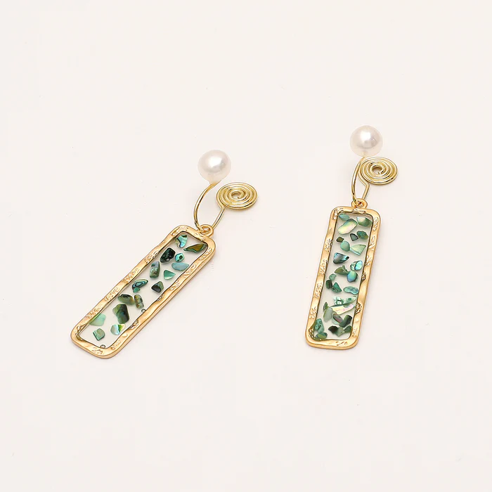 Golden Rectangle Flower Earrings