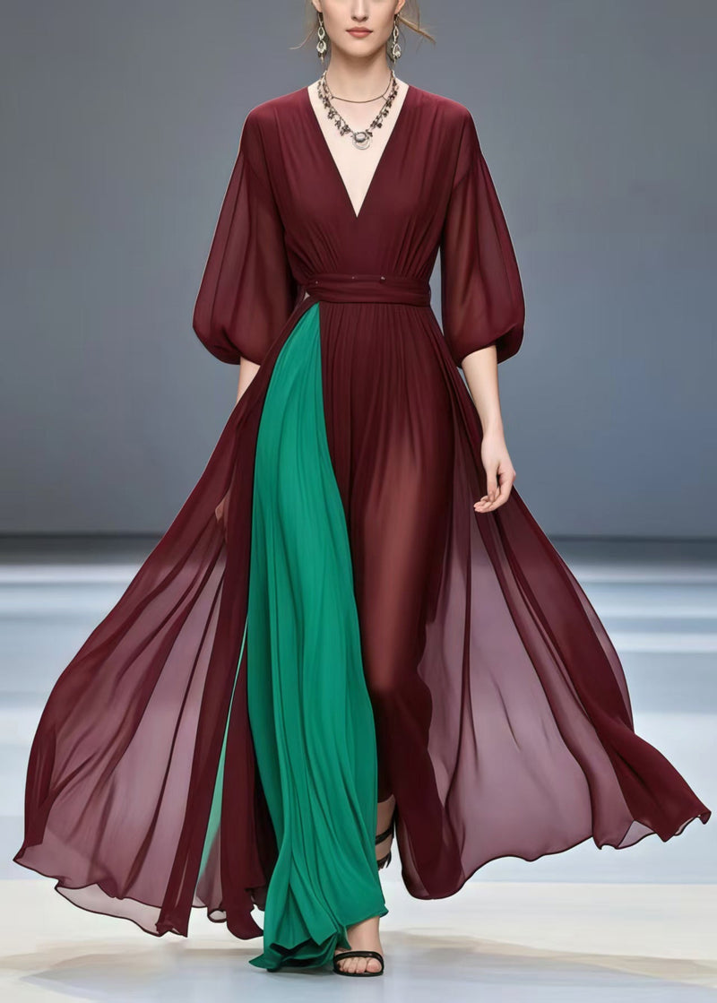 Mulberry Exra Large Hem Patchwork Chiffon Dress Summer
