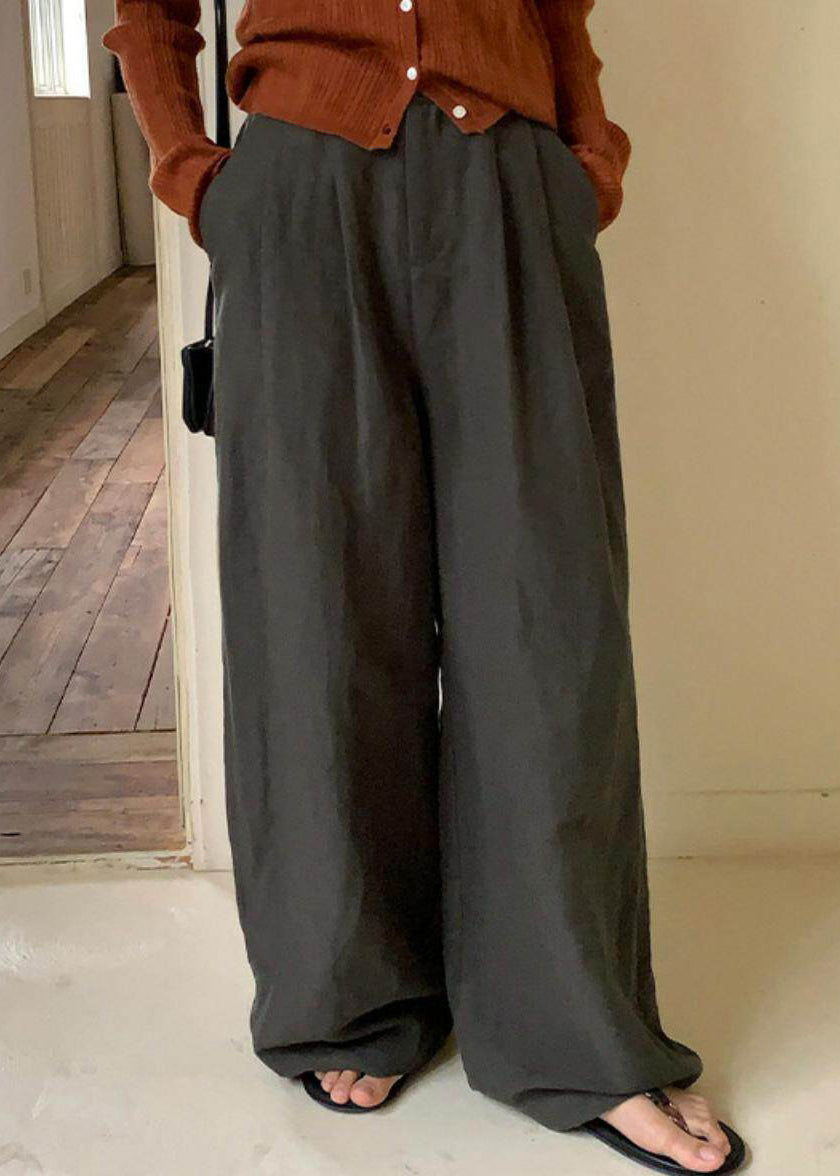 Tea Green Elastic Waist Cotton Straight Pants Spring