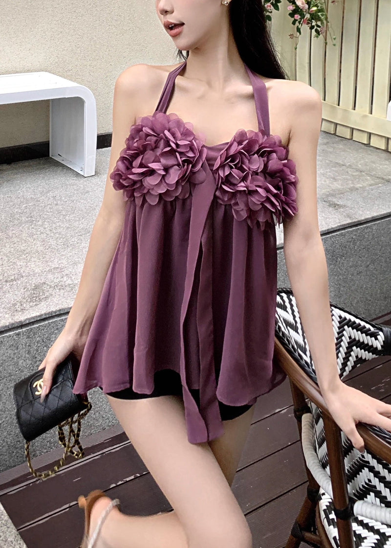 Purple Chiffon Halter Tops Summer