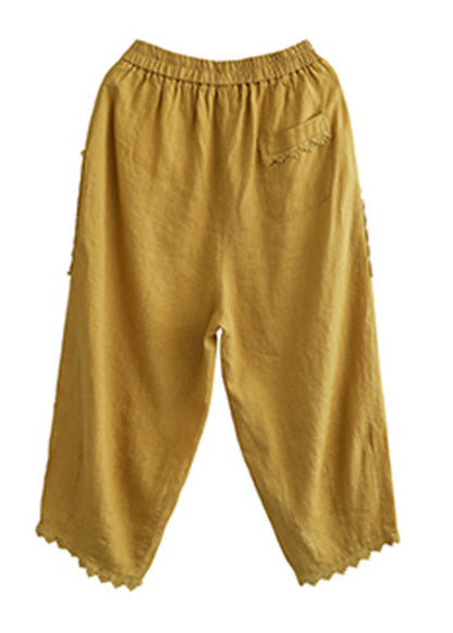 Yellow Elastic Waist Lace Patchwork Harem Pants