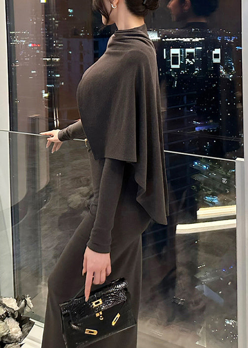 French Grey Side Open Tie Waist Cotton Long Dresses Fall