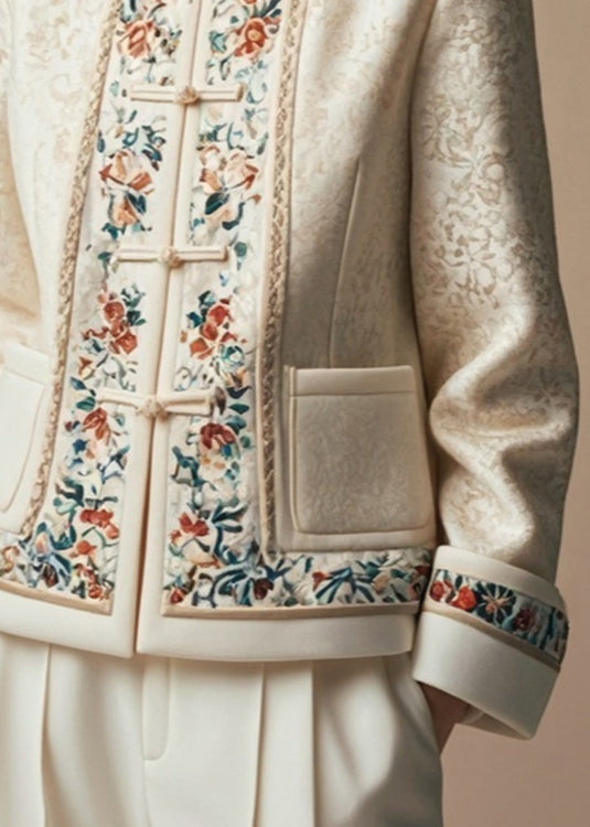 Apricot Print Pockets Cotton Coats Fall