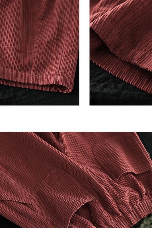 Limited Stock- Loose Pocket Corduroy Handmade Pants With Belt
