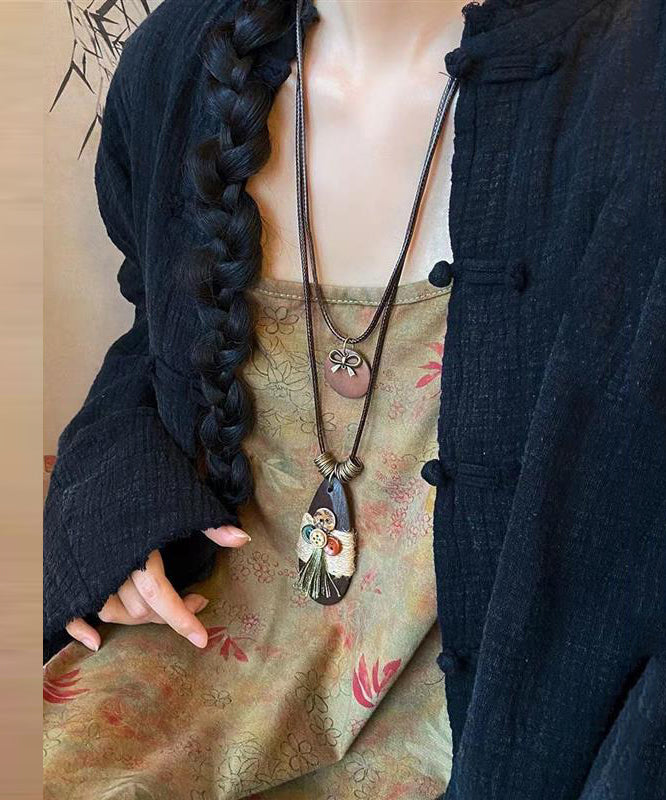 Coffee Weaving Water Drop Sweater Pendant Necklace