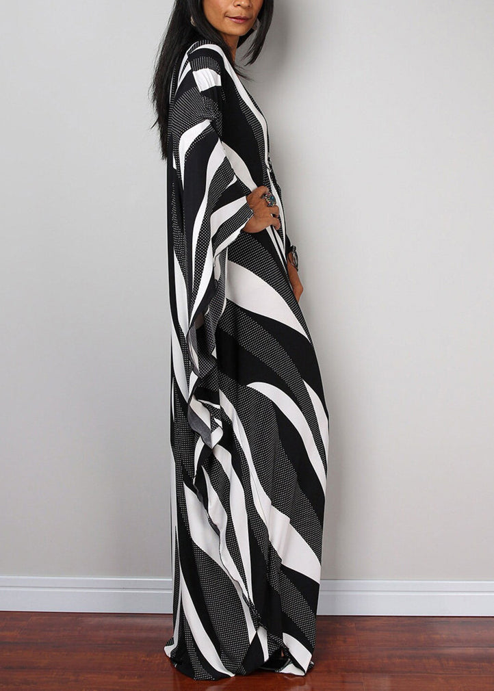 Zebra Pattern V Neck Cotton Vacation Dresses Summer