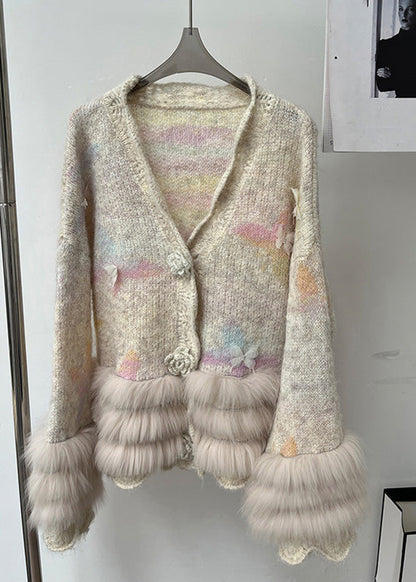 Milk Tea Color Patchwork Cozy Cotton Knit Cardigans Long Sleeve