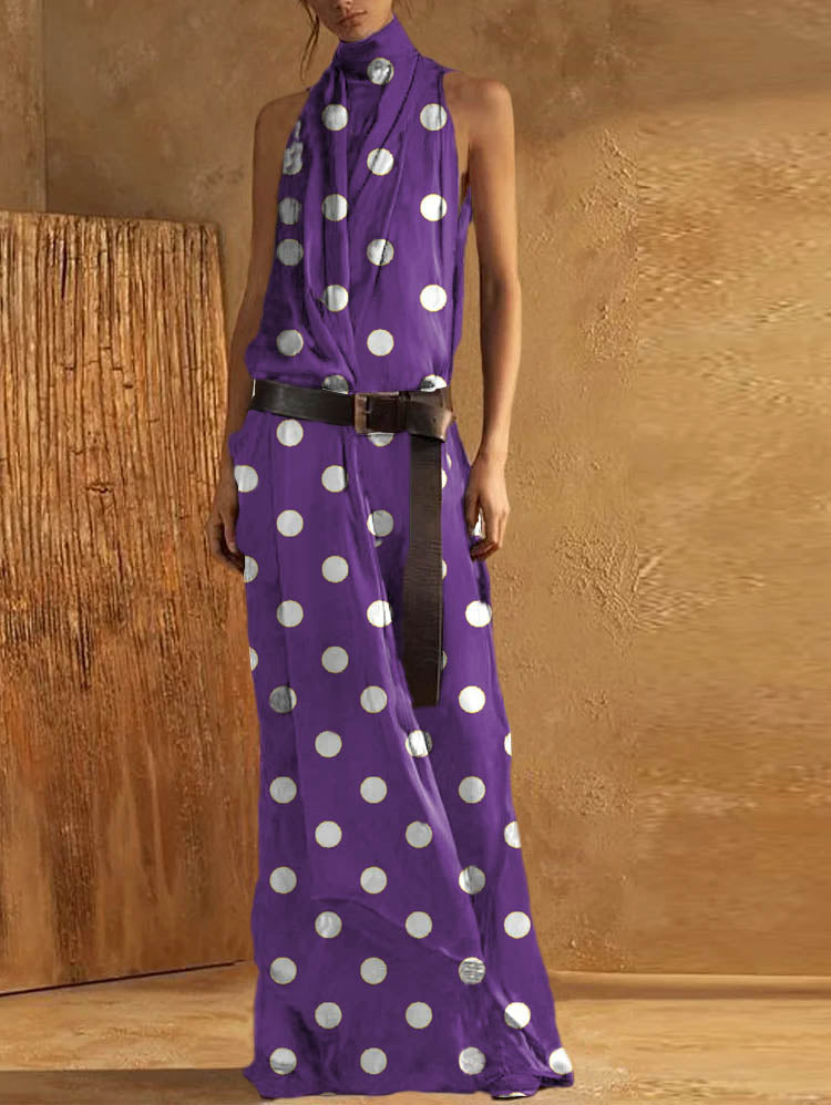 Blue Plain High Neck Sleeveless Loose Maxi Tank Dress