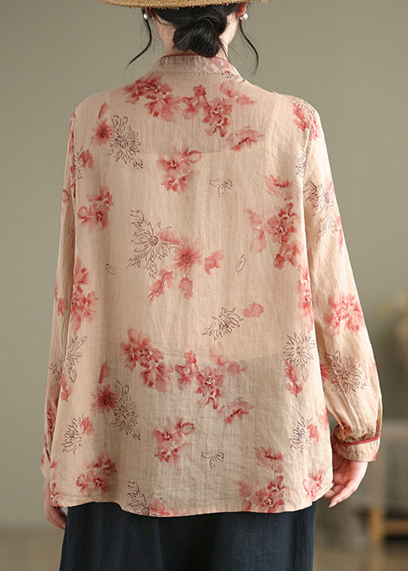 Stand Collar Print Button Shirt Fall