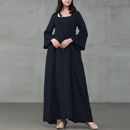 Summer Vacation Dress Spring Outfit Retro Dress With Large Pendulum Linen