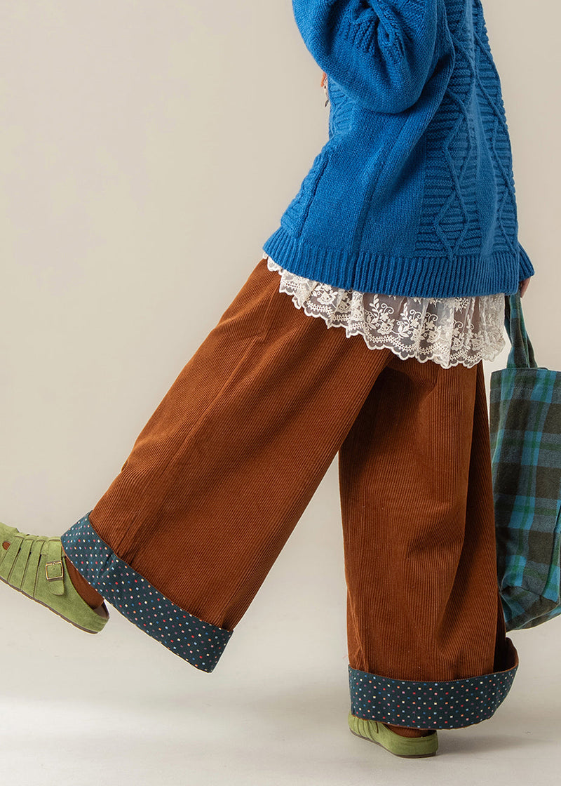 Brown Oversized Corduroy Wide Leg Pants Spring