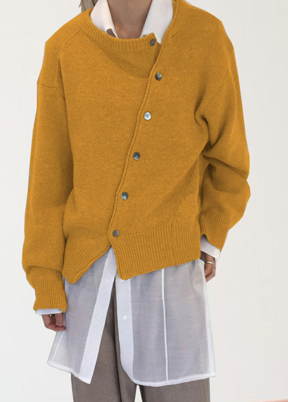 Camel Asymmetrical Design Knit Sweaters Autumn