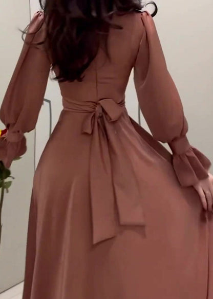 Autumn Waist Cinching Silk Long Dress