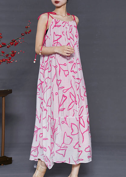 Pink Cold Shoulder Print Chiffoncotton Summer Dress