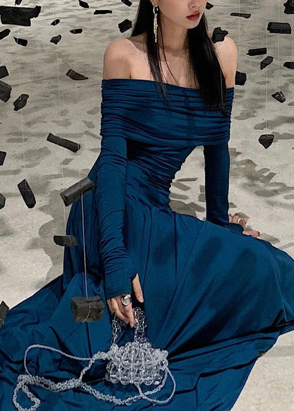 Blue Cold Shoulder Flattering Maxi Dress Spring