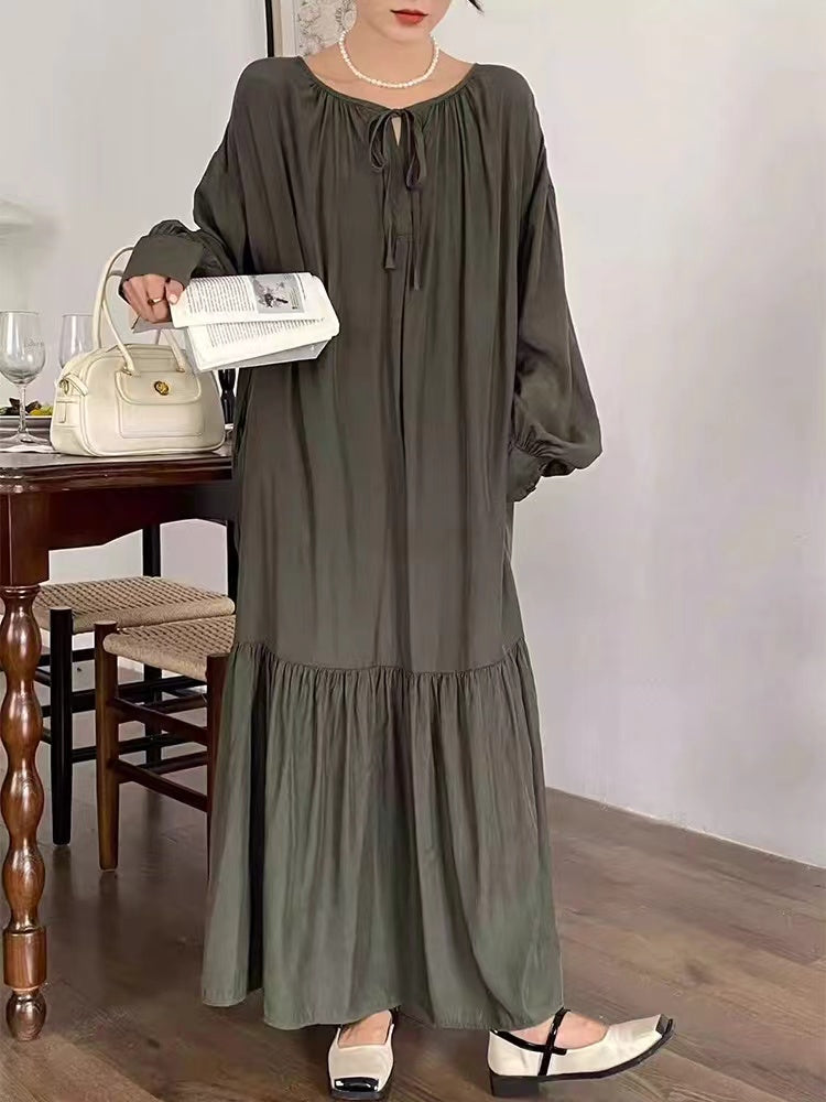 Silk Lantern Sleeve Long Dress