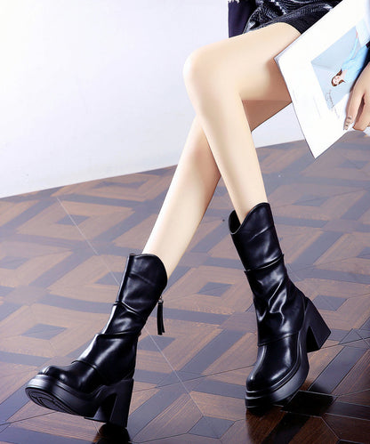 Yellow Chunky Faux Leather Splicing Boots