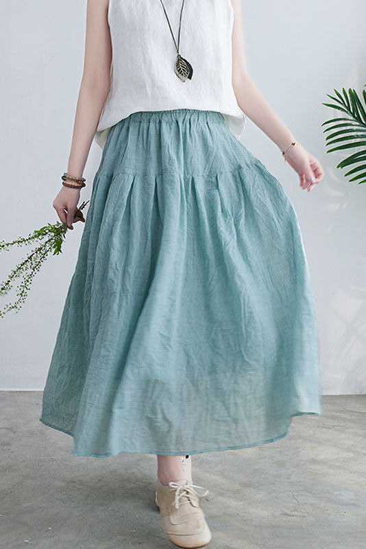Cotton Linen Color Skirt Double Layer A-line Skirt