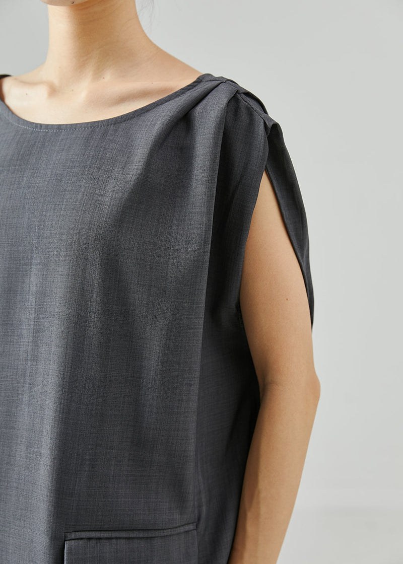 Grey Patchwork Spandex Fake Two Piece Dress Sleeveless